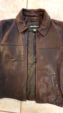 Eddie Bauer Mens Brown Leather Full Zip Point...