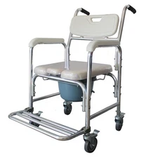 Transport Chair Commode Rolling with Locking Wheels & Removable Padded Seat