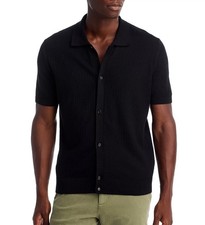 Hugo Boss Men's BOSS Iseppo Button Front Textured SS Sweater Shirt Cotton Black