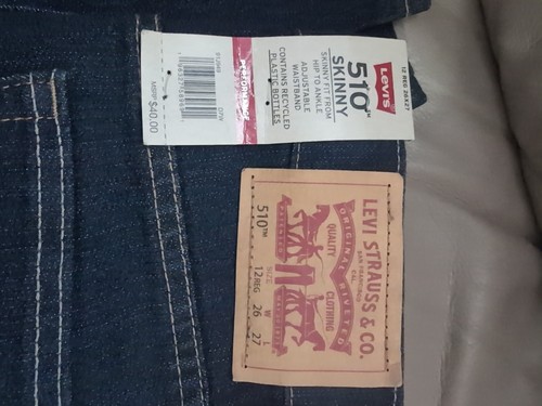 Levis 510 Jeans Boys 12 (26x27) Skinny Pants Stretch Dark Blue School Casual Hip - Picture 2 of 3