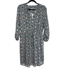 NWT LOFT Popover Tie Waist Shirt Dress in Blue and Pink Geometric Print - Size M
