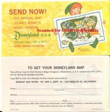 1964 DISNEYLAND MAP ORDER FORM Vtg DISNEY SUNKIST ORANGE JUICE PREMIUM Near MINT
