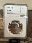 1967 50C KENNEDY SILVER HALF DOLLAR NGC MS64