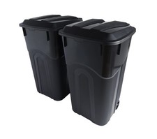 32 Gallon Wheeled Outdoor Garbage Can with Lid  Handles, Black, 2 Pack