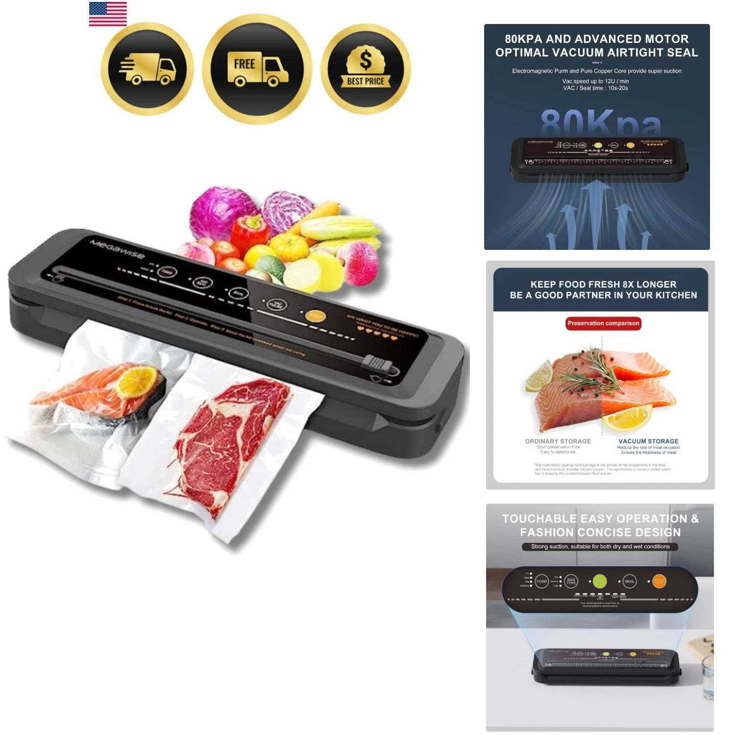 Powerful and Compact Vacuum Sealer Machine One-Touch Automatic Food Sealer