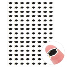 2400Pcs Mini Graduation Cap Sticker Grad Hat Paper Decal Black Gold Self-Adhesiv