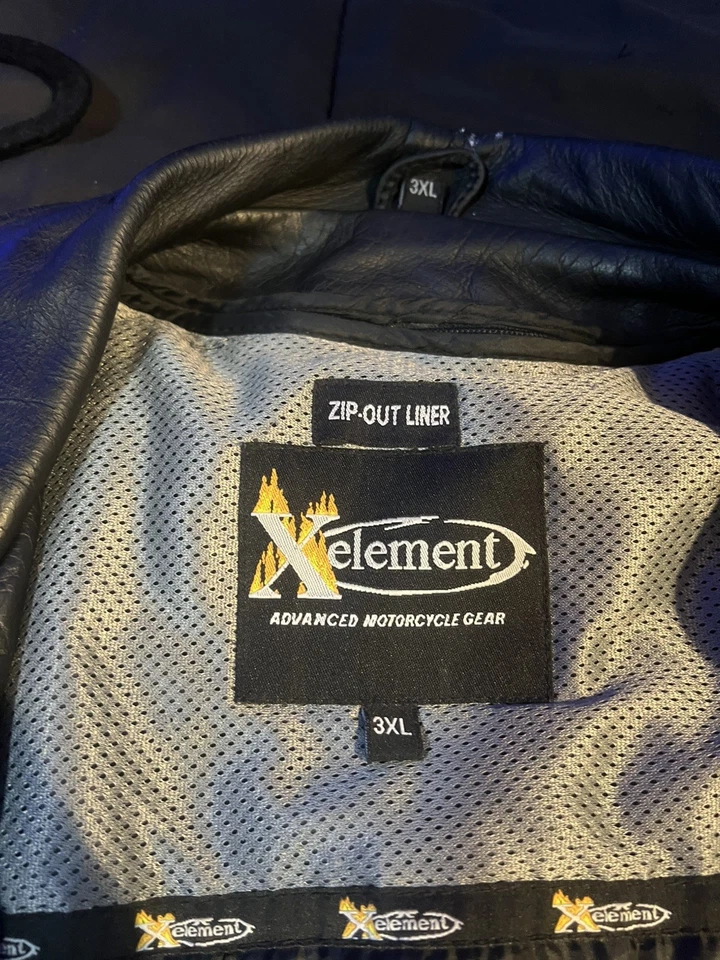 X Element Men’s Heavy Leather Biker Jacket Zip Out Lining Black 3XL Buckle  - Image 2 of 4