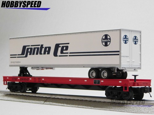 MTH PREMIER SANTA FE FLAT CAR W/ 48' TRAILER O SCALE train 20-95704-290547 NEW - Picture 5 of 8
