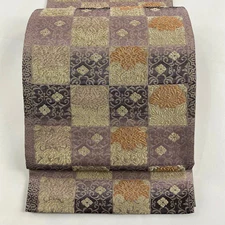 Obi FUKURO OBI Masterpiece Flower Arabesque, Checkered Pattern, Gold and Silver