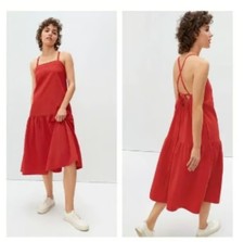 Everlane The Pinafore Dress Red Tie Back Drop Waist Summer Resort Sundress Sz 0