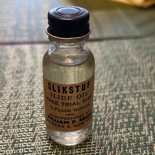Vintage Slikstuf Trial Size Valve Oil Glass Bottle