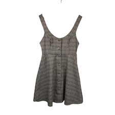 Zara Dress Womens Size XS Gray Faux Suede Plaid Check Autumn Babydoll 60s Mini