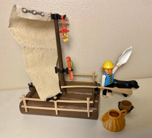 Vintage Playmobil Raft Set Man Parrot Dog #3793 Pirate. Complete Set.