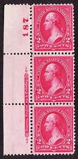 US 267 2c Washington Plate #187 Strip of 3 F-VF OG NH SCV $57.50