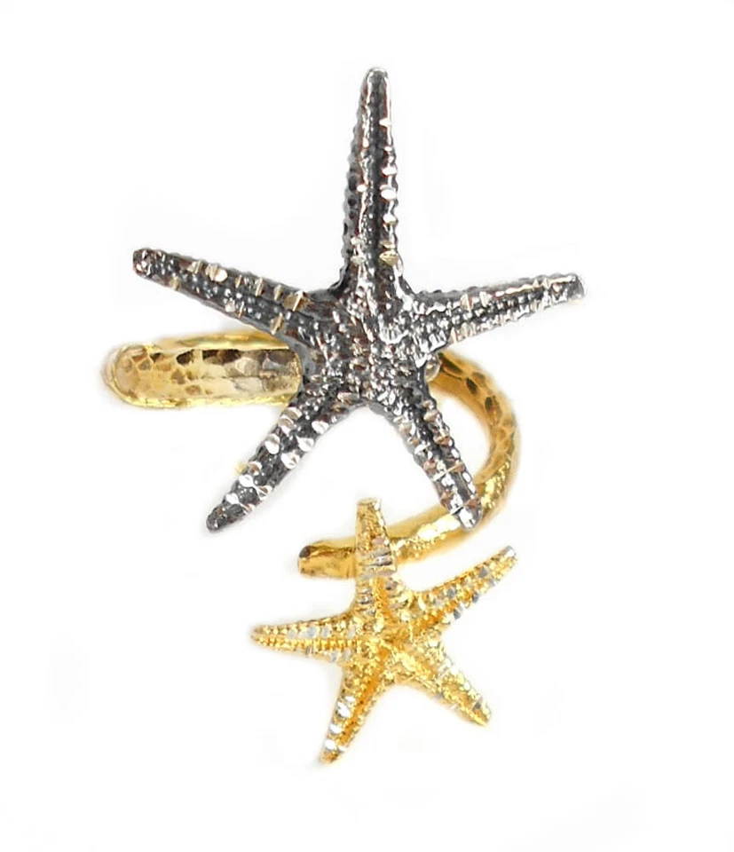 Seestern starfish Ring 925er-Silber teilvergoldet variabel Ringgröße 52-56  TKR2