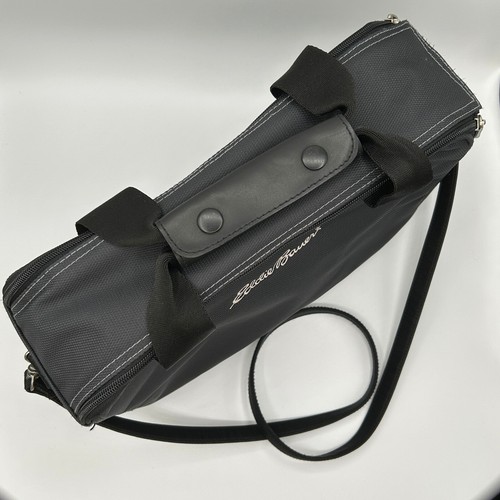 Eddie Bauer Lunch Bag Removable Shoulder Strap Leather Handle Button Snap Black - Picture 3 of 10