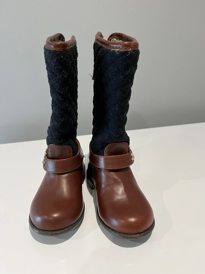 Tommy Hilfiger Niñas Andrea Ecuestre Botas Acolchadas Negro y Marrón Talla 7 Foto 2 de 4