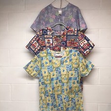 Lot Of 3 Small Womens Printed Scrub Tops- SB, Cherokee, Crest