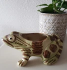 VINTAGE BRUSH MCCOY FROG PLANTER 8" LARGE GARDEN SCULPTURE WHIMSICAL FAIRY GREEN