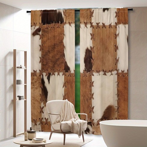 2 Panels 3D Vintage Cowhide Curtains Window Drapes for Bedroom Living Room - Picture 14 of 39
