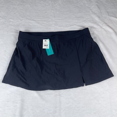 Aqua Green Swim Skirt Women XL Black Split Stretch Mid-Rise Elastic Waist UPF 50
