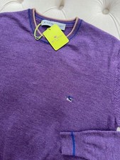 Unisex ETRO Milano Pullover Wool Knit Logo Crew Neck Purple Sweater XXL size