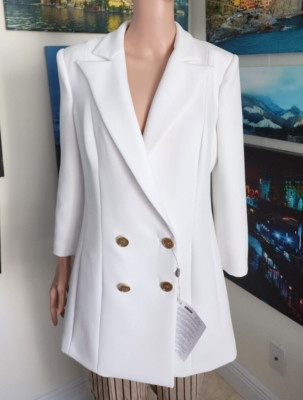NEW STUNNING ELISABETTA FRANCHI MADE IN ITALY WHITE size M, IT 44 BLAZER JACKET