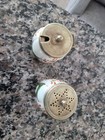 Vintage EPNS Porcelain Jars Mustard / Pepper Shaker Marked EPNS Green White — photo 6