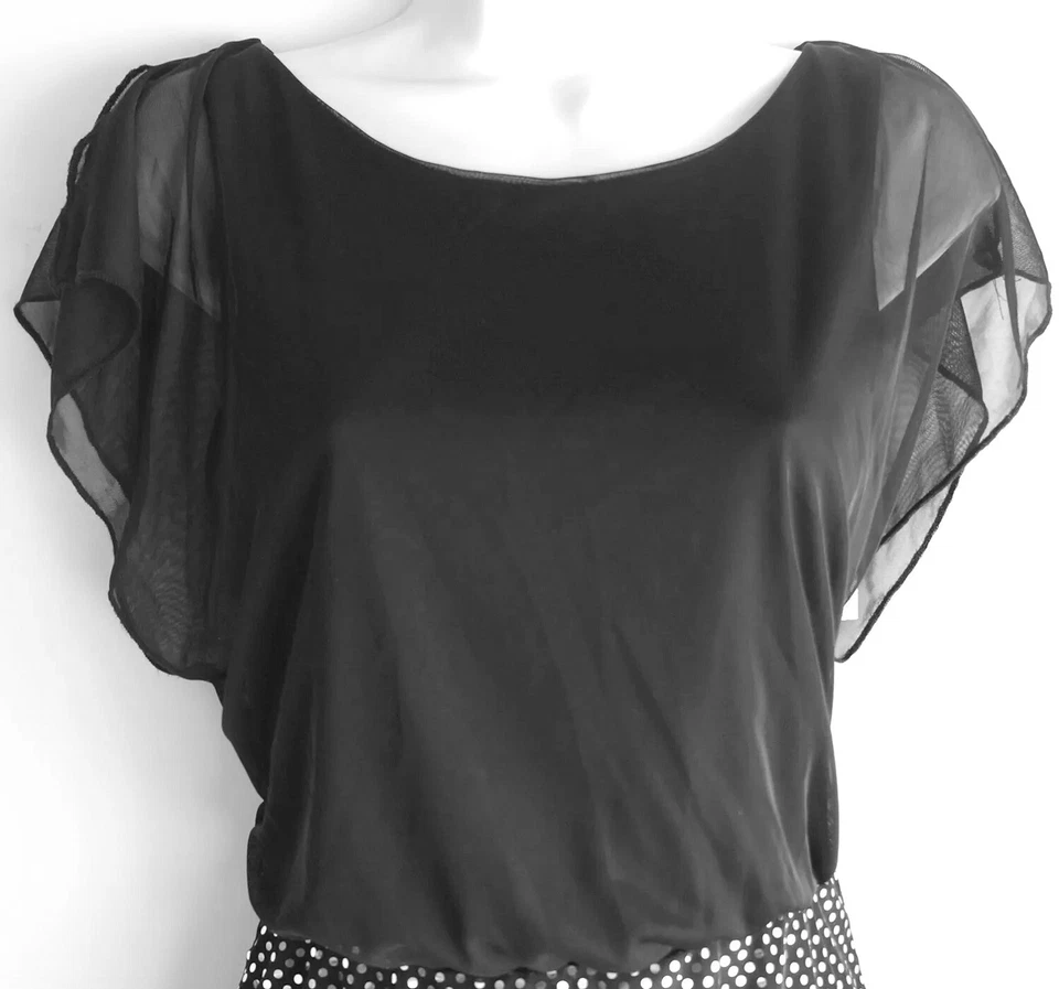 Vestido Ruby Rox Negro Manga Acampanada Brillante Gasa, Para Mujer Junior Pequeño Foto 3 de 4