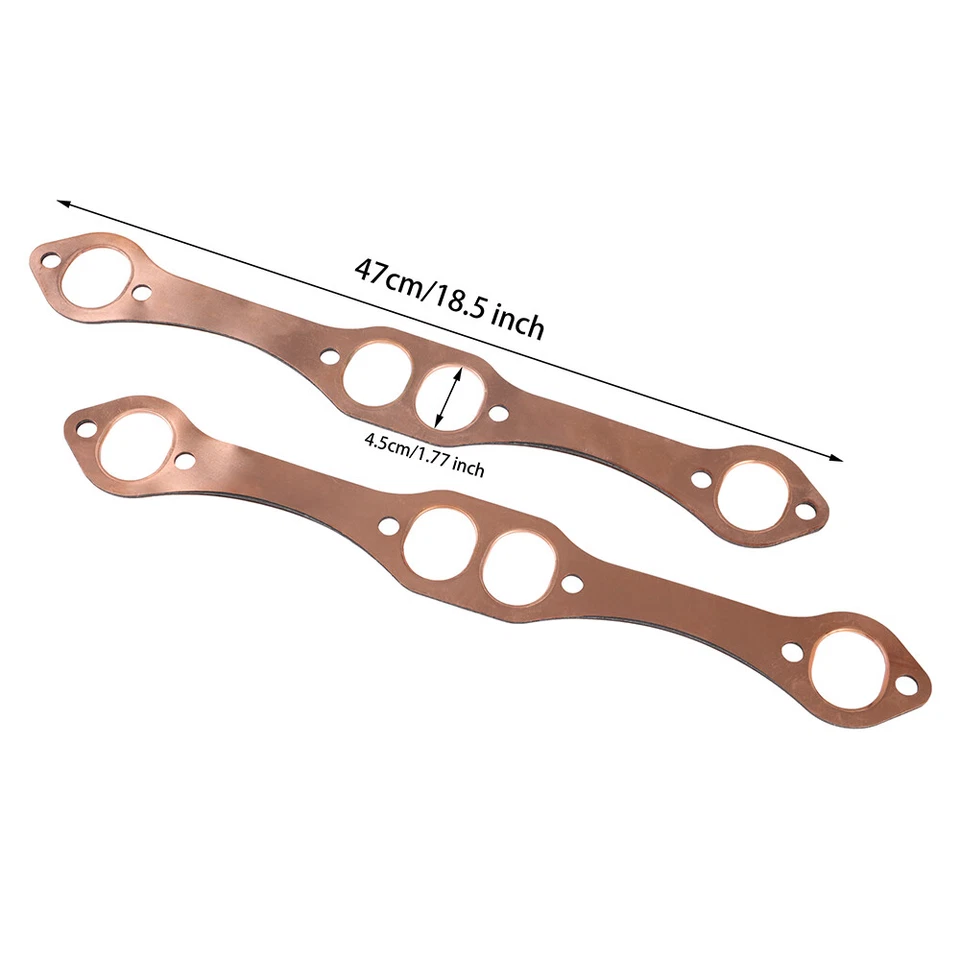 2PC Oval Port Copper Header Exhaust Gaskets For SB Chevrolet 262 267 283 302 305 Foto 2 de 4