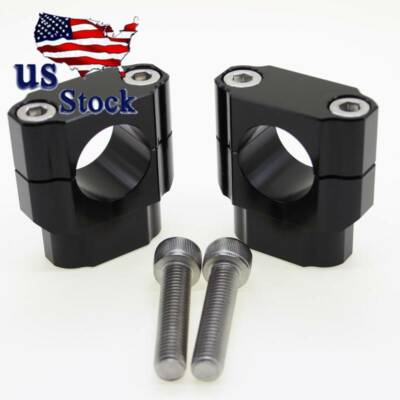 Aluminum Black 1 1/8'' 28mm CNC HandleBar Fat Bar Risers Mount Clamp Adapter Set