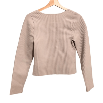 Sincerely Jules Grey Ribbed Long Sleeve Square Neck Crop Top