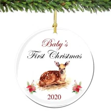 Baby's 1st Christmas Ornament Fawn Deer 2022 Porcelain Ornament New Parents Newb