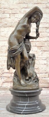 NUDE GIRL WASHING HER HAIR BRONZE SCULPTURE ORIGINAL BY CESARO ARTWORK