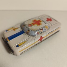 Vintage 4" Tin Toy Friction Ambulance MADE IN JAPAN White with Red Cross