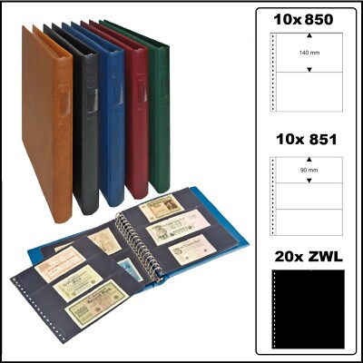 LINDNER 2815 W Banknote Album Regular Red + 20 Sleeves 850 & 851 Mix