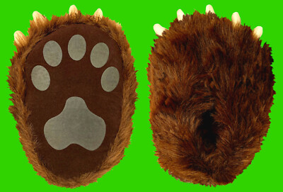 Soft Plush Kids Grizzly Brown Bear Paw Childrens Slippers with Claws