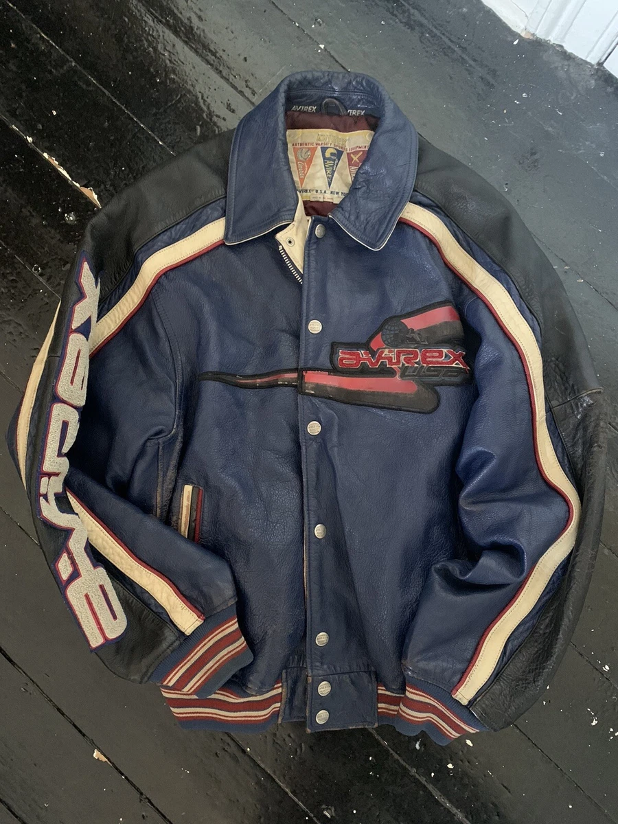 Avirex Leder Bomber Unijacke Vintage 3XL blau passt XL XXL 2XL XXXL