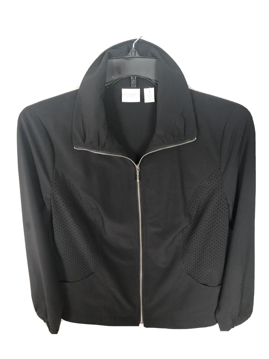 Weekend by Chicos Jacket Womens Sz 1 Black Neema Mesh Side