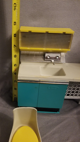 Mueble de muñeca modernista Topper silla fregadero de cocina vintage años 60 MCM - Imagen 2 de 9