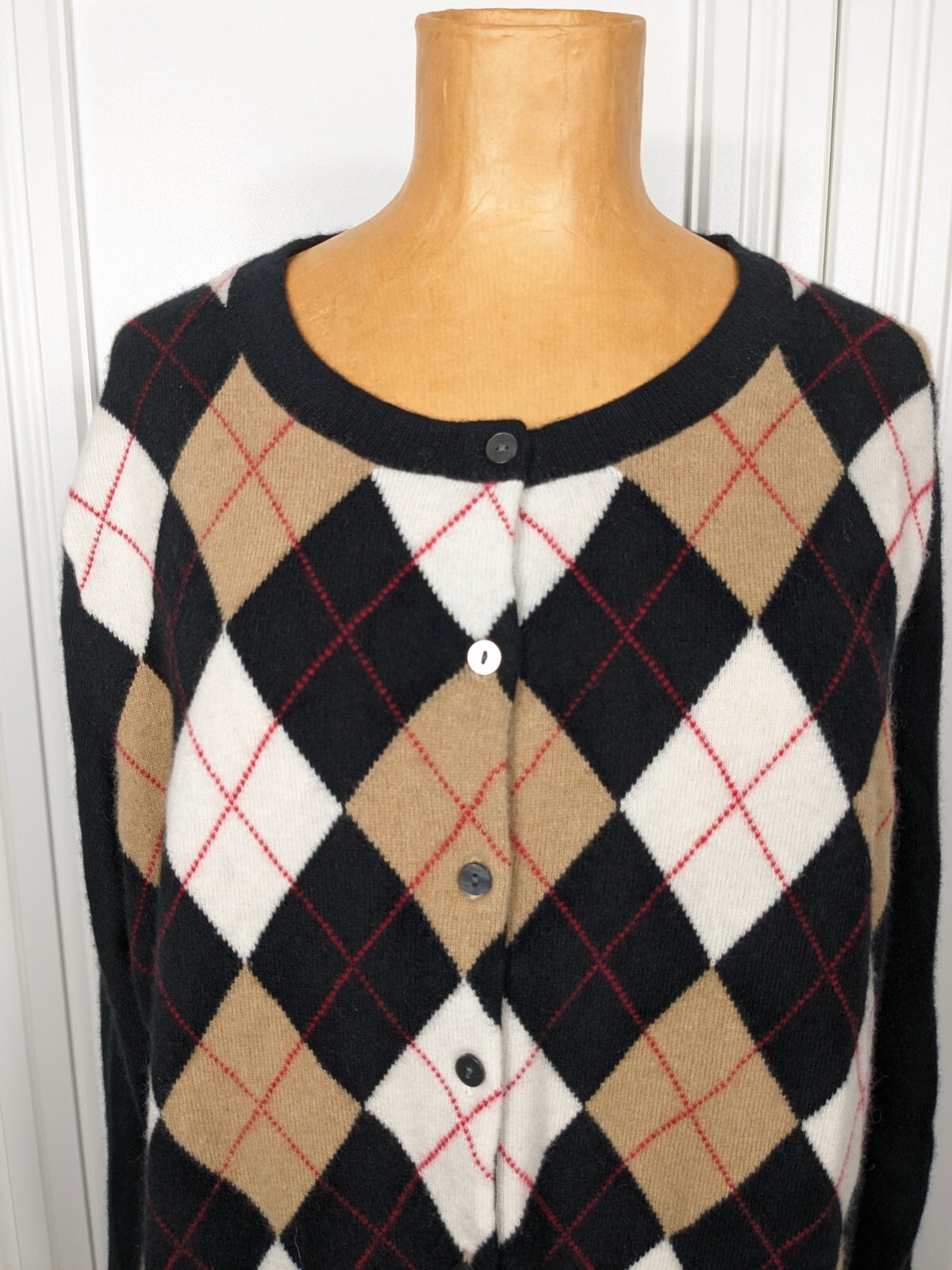 Land's End 100 Cashmere Cardigan Size 1X Argyle Knit Button Down