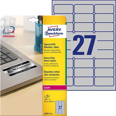 AVERY Zweckform L6011-20 Typenschild Folienetiketten (63,5x29,6 mm auf DIN A4, e