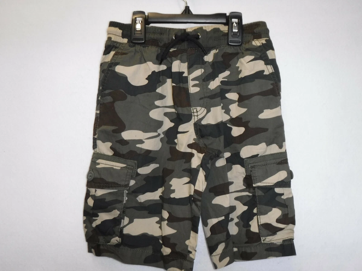 BOYS CRAZY 8 OLIVE GREEN CAMO CARGO SHORTS ELASTIC WAIST COTTON