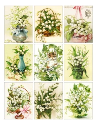 Vintage Lily of The Valley Flower 9 x Gift Tag Tags Craft Card Topper Journal - image 1 of 3