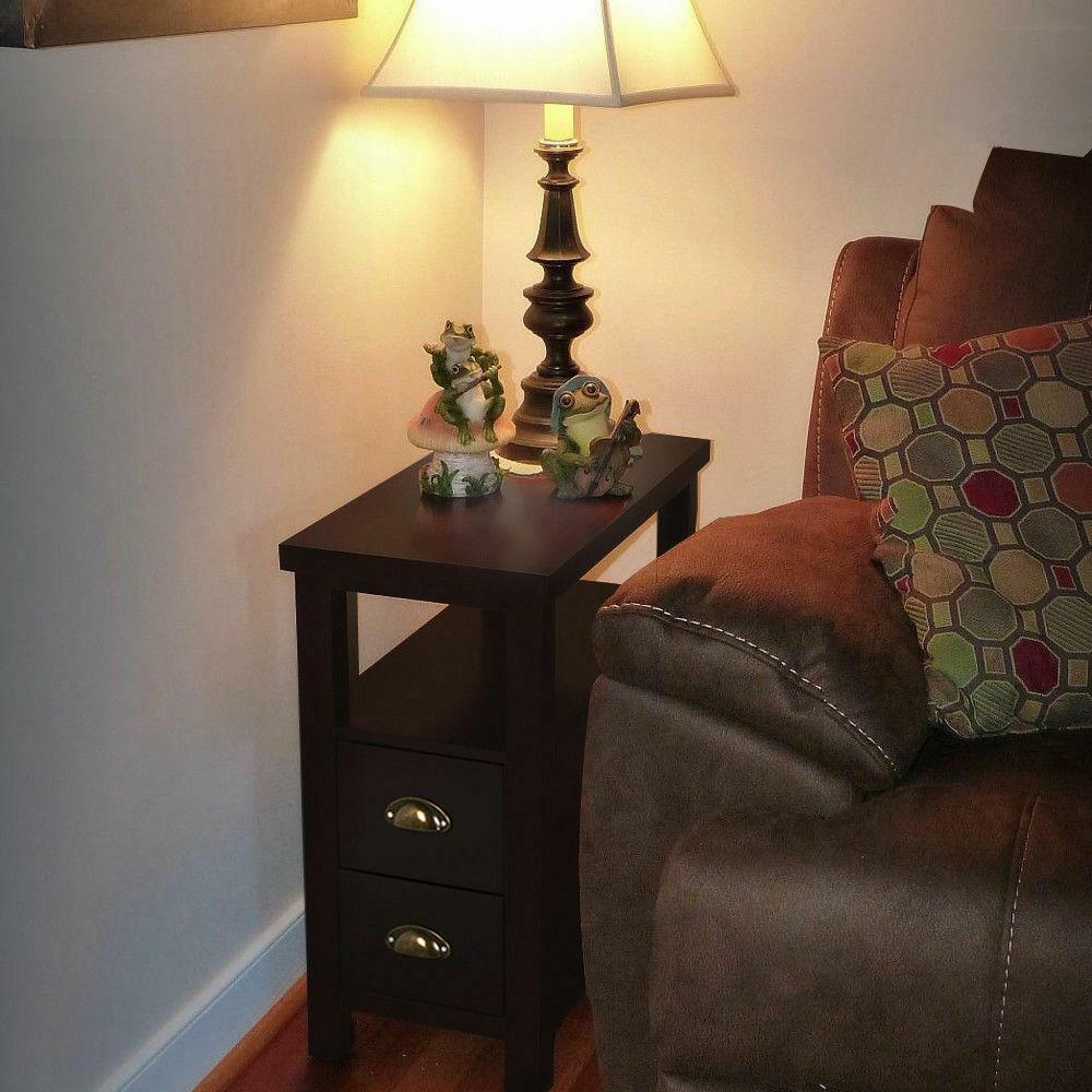 Cappuccino Finish Wooden Chair Side End Table Shelf With Drawer For Sale Online Ebay