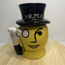 Vintage 1980s Mr.Peanut Ceramic Black & Yellow Cookie Jar Canister Collectible