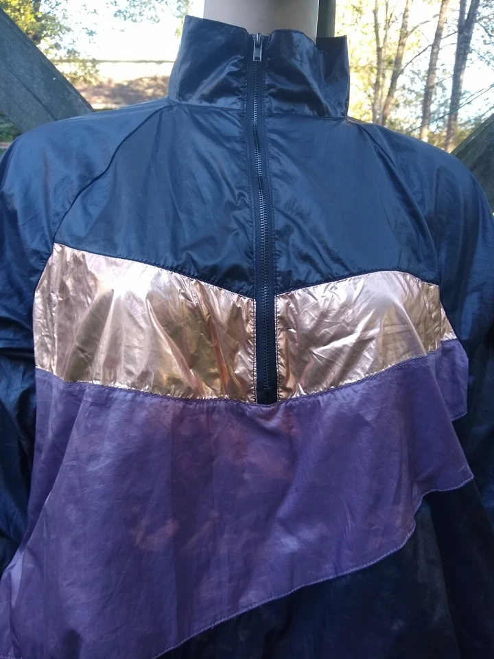 Material Girl M Shiny Metallic Gold Purple Lightweight Windbreaker Track Jacket - Image 2 of 4