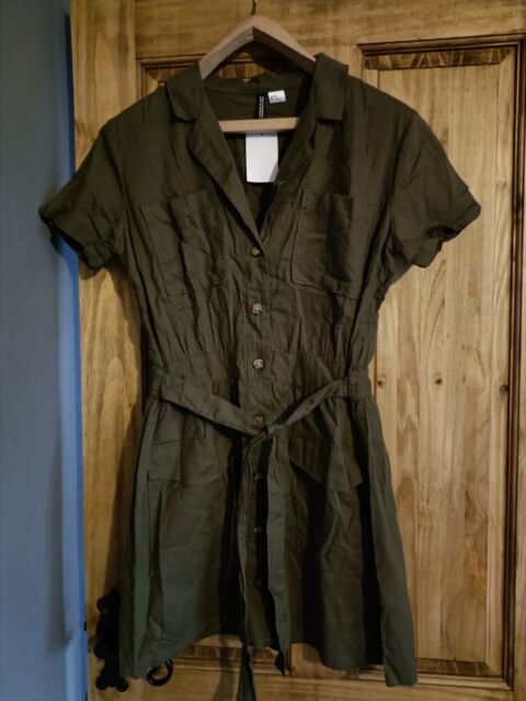 H&M - Womens Khaki Green Utility Dress - Size 12 - BNWT