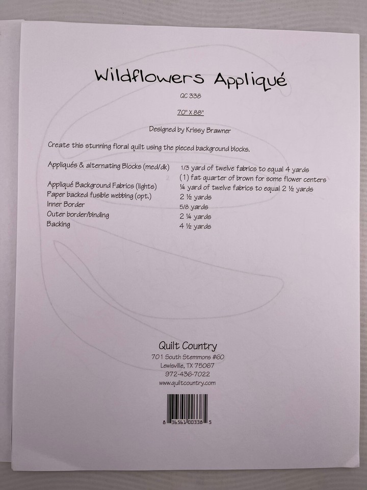 "Wild Flowers” Quilt Country Pattern QC338 Designed by Sandy Brawner