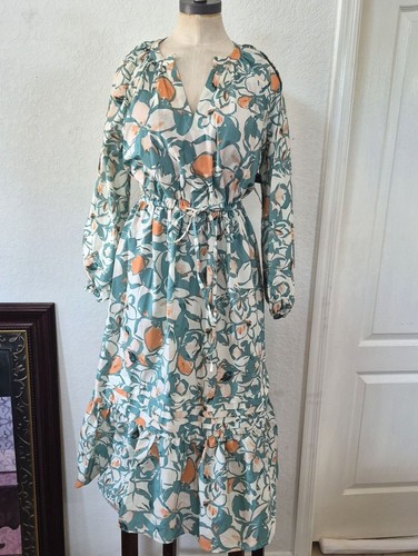 June + Vie Reglan Puff Sleeve Floral Maxi Cotton Dress Sz 10/12